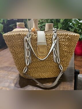 NWT Michael Kors Santorini Large Basket Tote Bag/cream leather